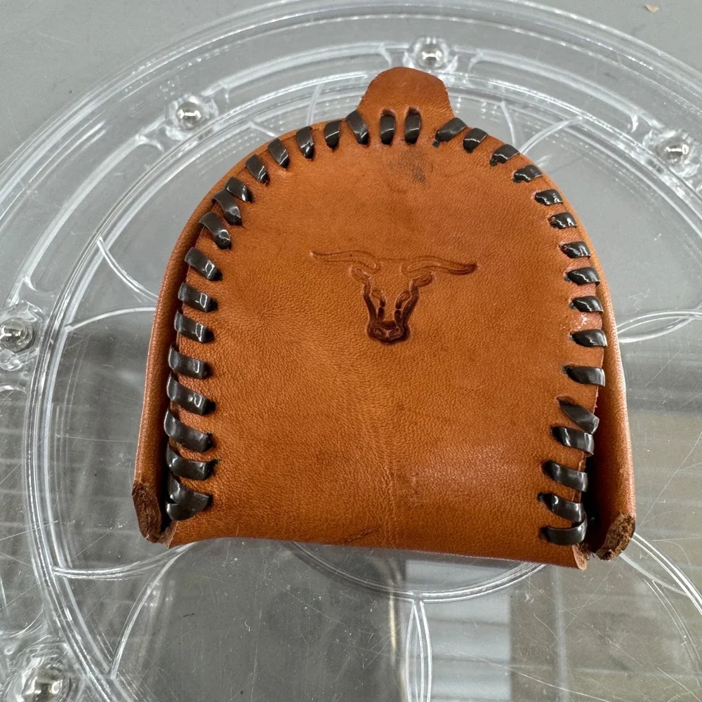 Unbranded Leather Longhorn Coin Pouch Whipstitch Western Bull Brown Small Wallet